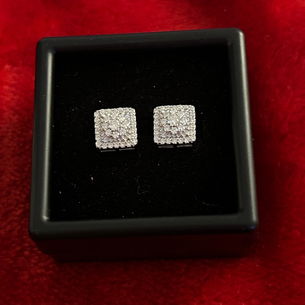 Moissanite Diamond‎ square screwback Stud Earrings